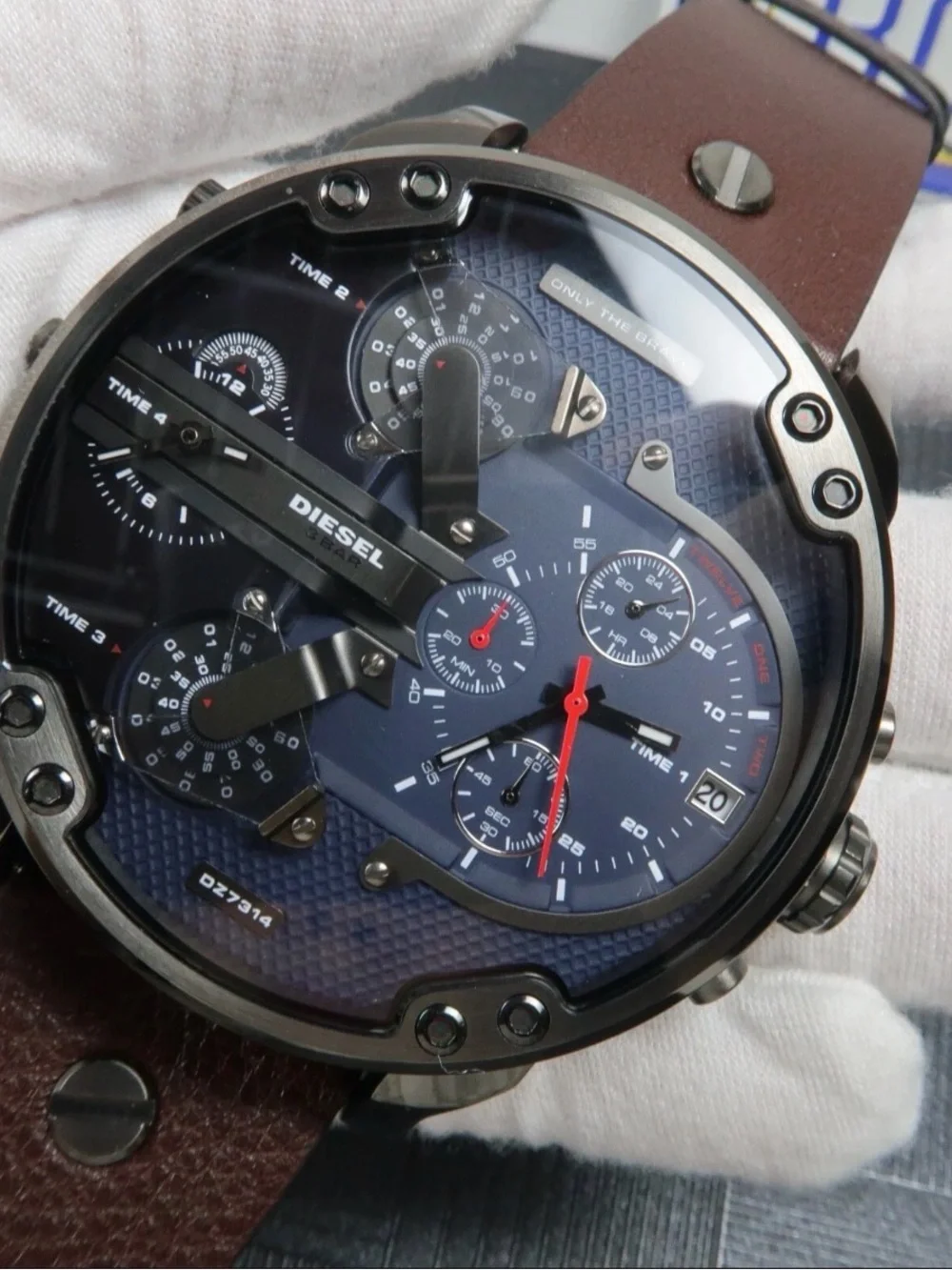 Diesel DZ7314 Mr.Daddy 2.0 Navy Blue Dual Time Dial Brown Leather Men's Watch